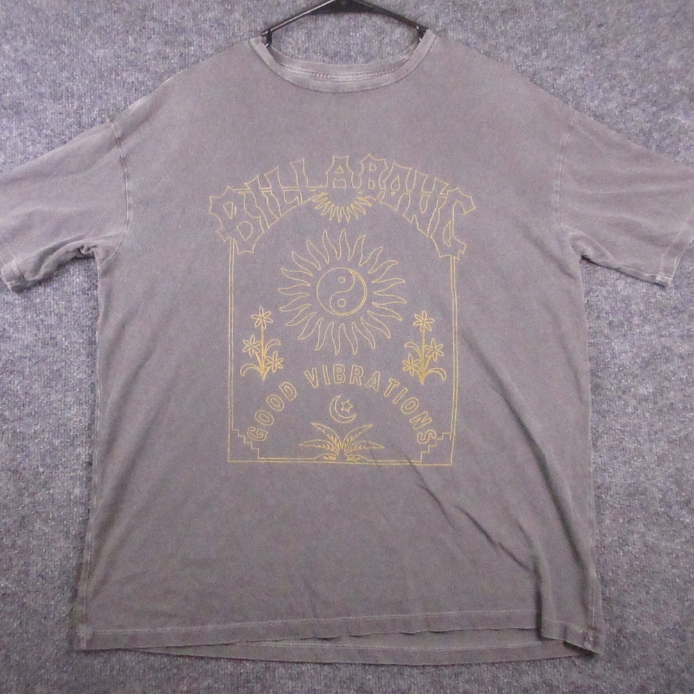 Y2K Billabong Shirt Mens Small Gray Good Vibrations Graphic T Shirt Tee Surfer